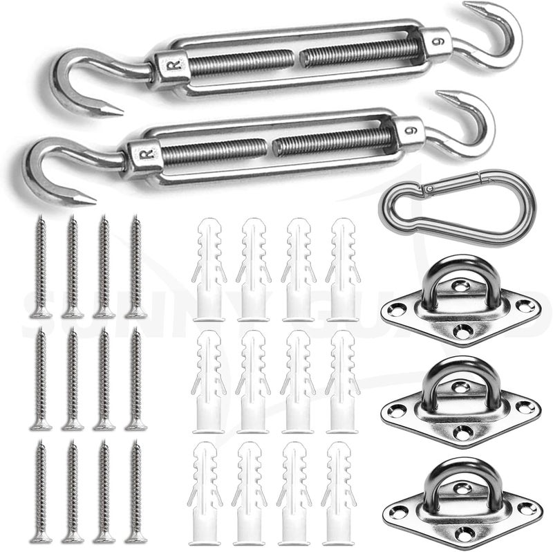 SUNNY GUARD Sun Shade Sail 304 Stainless Steel Hardware Kit 6 Inch for Triangle Shade Sail Installation for Backyard Yard Deck Patio Garden - Image 1
